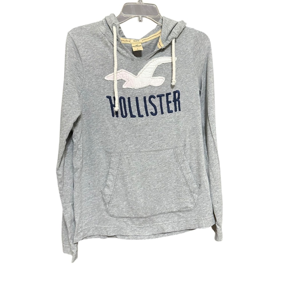 Hollister Surfer Cut Hoodie Pullover Logo Bird Sz S Gray Cotton Long Sleeve Y2K